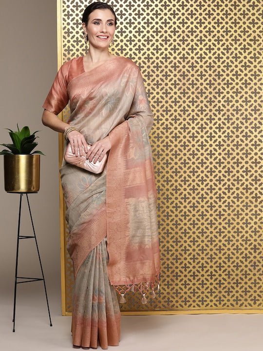 Buy Peach Banarasi Silk Saree For Women Online